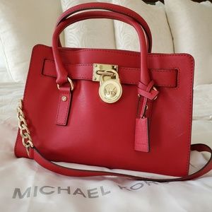 Michael Kors red handbag with gold hardware